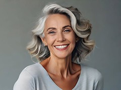 Smiling older woman with nice teeth and healthy gums